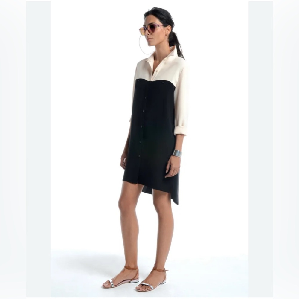 Jenni Kayne Black and Cream Colorblock Shirt Dress